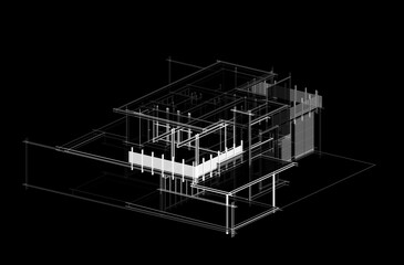 Modern house sketch 3d rendering