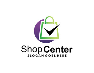 Shopping bag icon for online shop business logo with text \