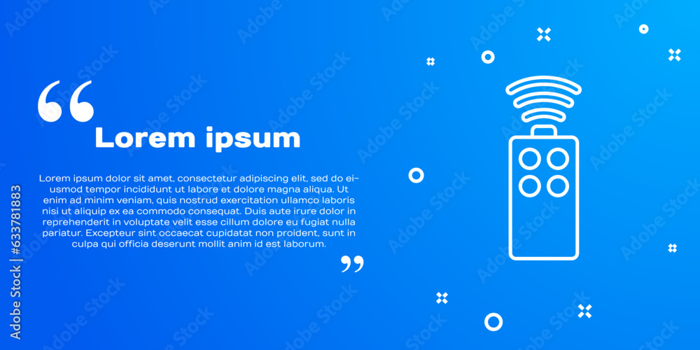 Poster white line remote control for the camera icon isolated on blue background. an auxiliary device that 
