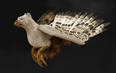 3d Illustration of a fantasy griffin isolated on black background with clipping path.
