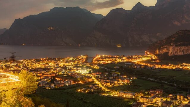 Night timelapse of Torbole and Linfano at Lake Garda