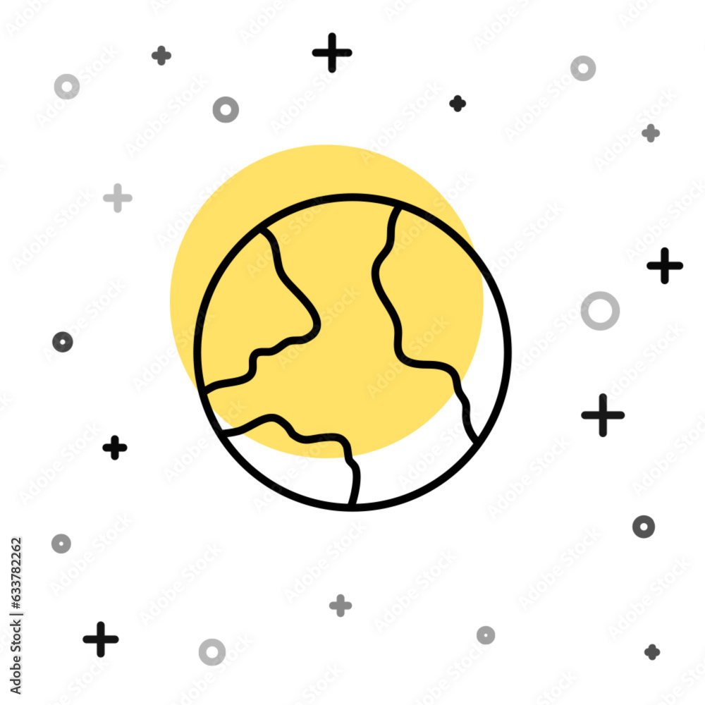 Poster black line worldwide icon isolated on white background. pin on globe. random dynamic shapes. vector
