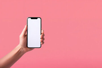 Fototapeta na wymiar Smartphone white screen mockup in human hand