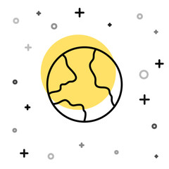 Black line Worldwide icon isolated on white background. Pin on globe. Random dynamic shapes. Vector