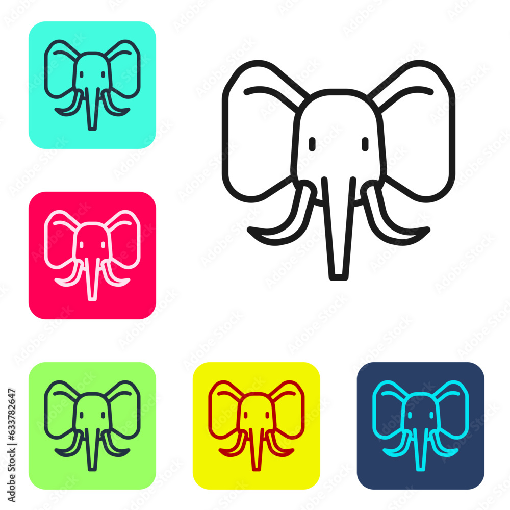 Poster black line elephant icon isolated on white background. set icons in color square buttons. vector