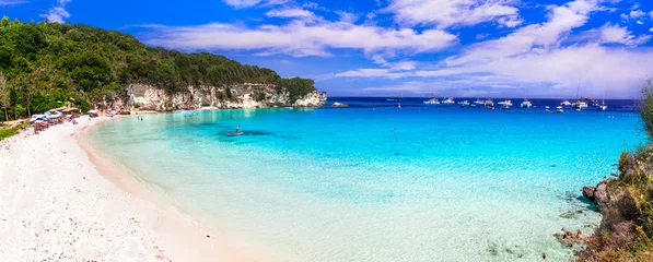 Poster Greece. Antipaxos island - small beautiful ionian island with gorgeous white beaches and tyrquoise sea. View of  stunning Voutoumi beach © Freesurf