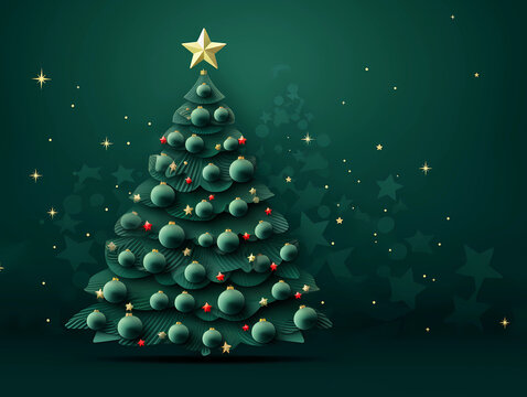 Illustration eines Christbaums auf grünem Hintergrund, für Weihnachtsgrüße erstellt mit generativer KI