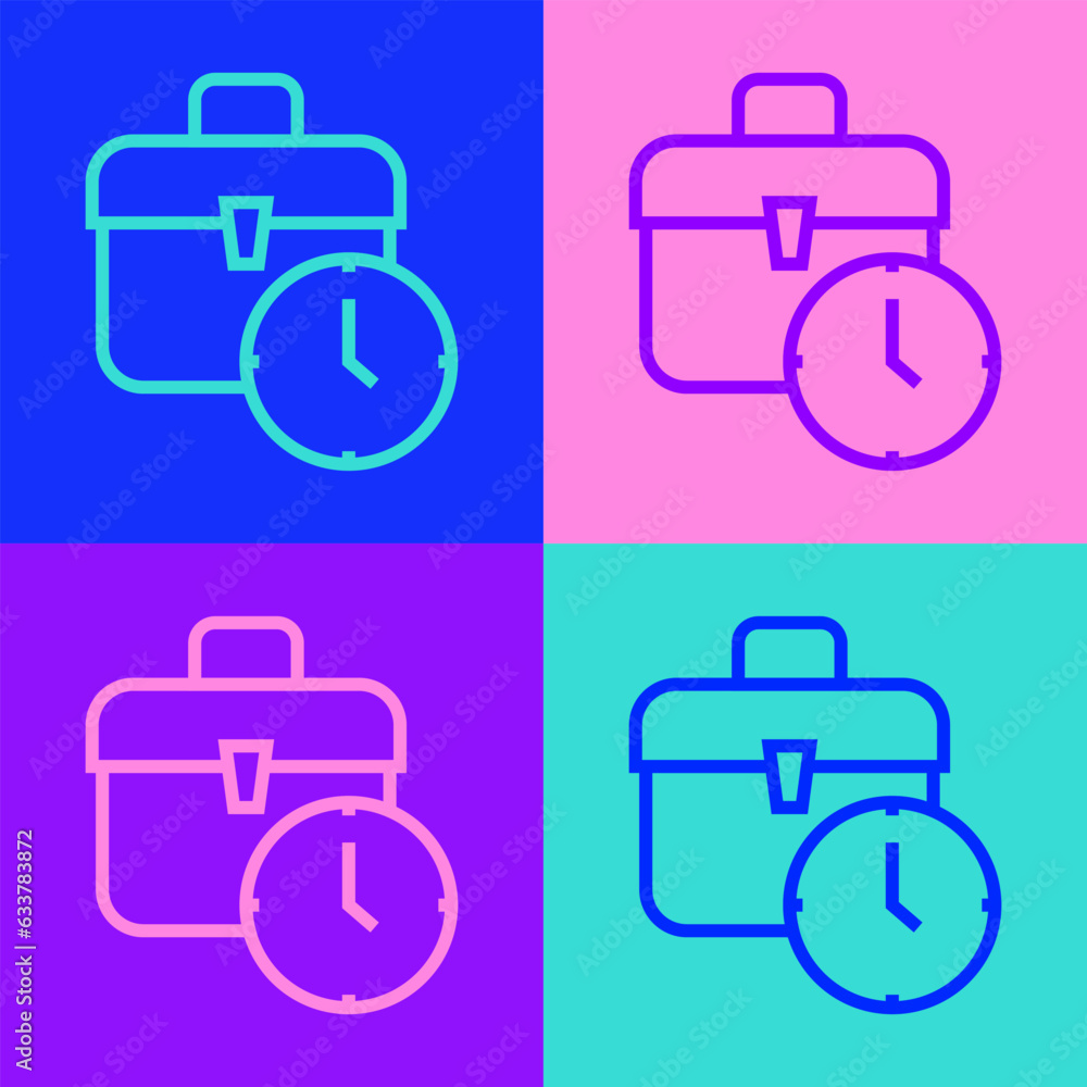 Poster pop art line work time icon isolated on color background. office worker. working hours. business bri