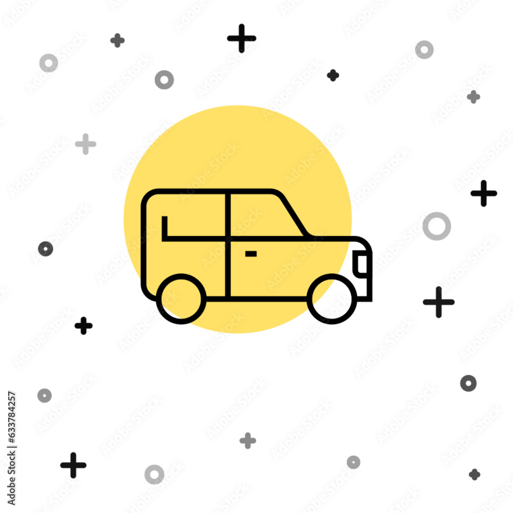 Poster black line car icon isolated on white background. random dynamic shapes. vector