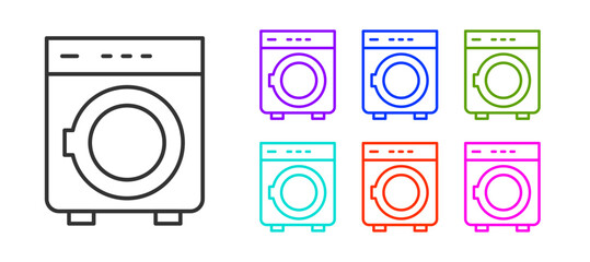 Black line Washer icon isolated on white background. Washing machine icon. Clothes washer - laundry machine. Home appliance symbol. Set icons colorful. Vector