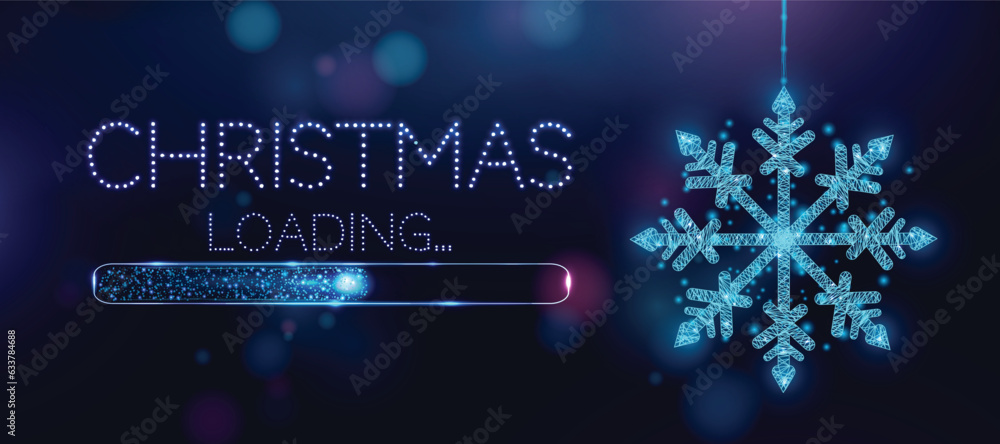 Aufkleber wireframe snowflake and loading bar, low poly style. merry christmas and new year banner. abstract m