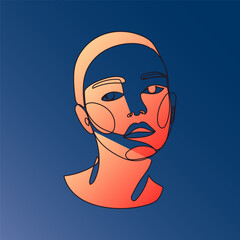 Line Lineart Woman Portrait Doodle Curve Line Head Face  Gradient Texture Sketch Modern Abstract Bold Art Pattern