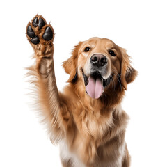 Fototapety  Golden Retriever giving high five isolated on Transparent Background. AI generative