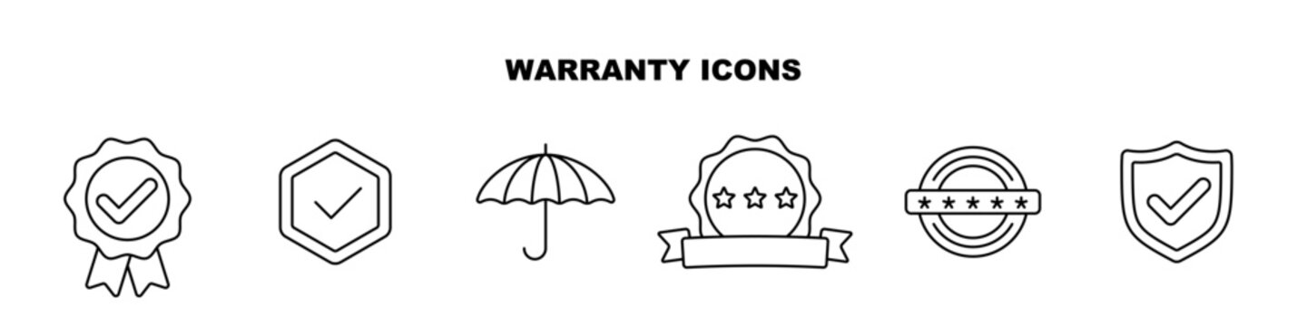 Warranty icon set, guarantee line icons