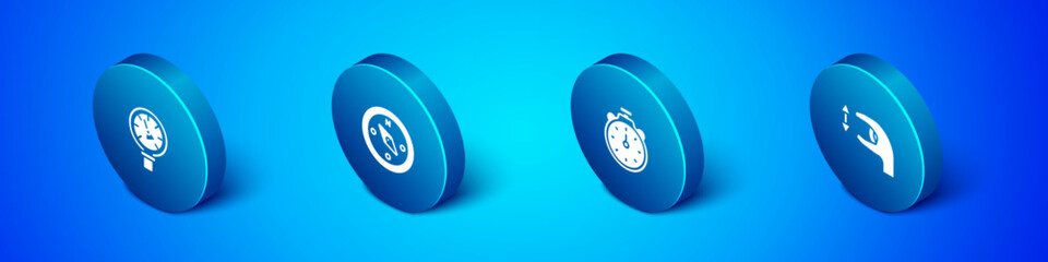 Set Isometric Pressure water meter, Stopwatch, Approximate measurements and Compass icon. Vector