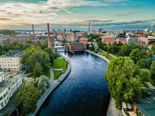 Aerial view of Tammerkoski in Tampere, Finland
