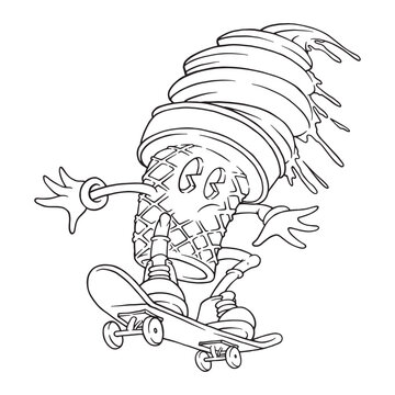 recommend clip art: coloring illustration of cartoon ice cream skateboarder