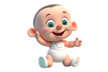 happy funny baby toddler boy on a white isolated background. Cartoon character