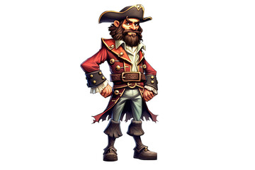 Naklejka premium cartoon character male pirate in a hat on a white isolated background. Generative AI illustration