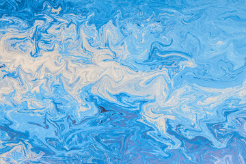Blue Abstract Art. Fluid Art Painting. Liquid Colorful abstraction. Ocean, ice, sea, water
