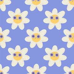 Seamless groovy daisy pattern. tshirt style, 70s