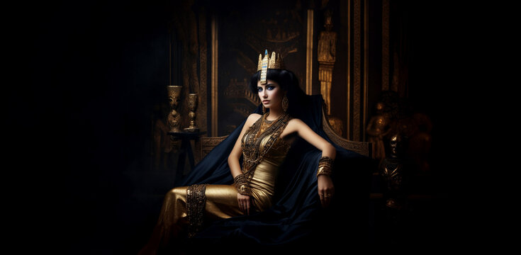 Cleopatra Egyptian Queen in royal palace. AI generative.