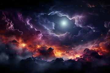 Naklejka premium Deep space stars galaxy neon purple colors. AI generative