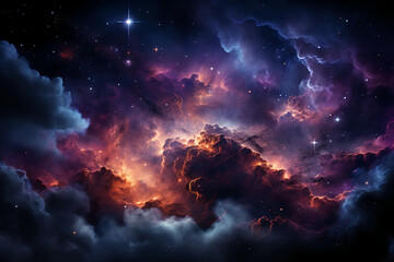 Deep space stars galaxy neon purple colors. AI generative