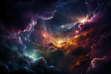 Deep space stars galaxy neon purple colors. AI generative