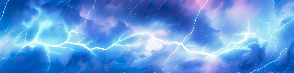 Anime horizontal blue lightning background. Anime cartoon light colors. Generative AI - obrazy, fototapety, plakaty