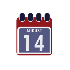 Calendar displaying page of the day 14 (fourteen) of the August - Day 14 of the month. Illustration
