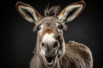Happy surprised donkey with open mouth. - obrazy, fototapety, plakaty