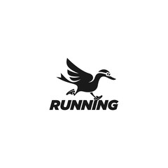 Fototapeta na wymiar cute running duck silhouette logo design inspiration