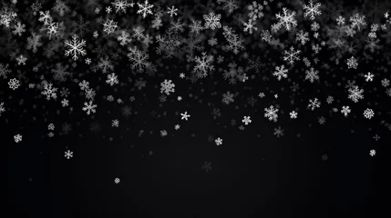 Fotobehang Black and white background with snowflakes falling © samuneko