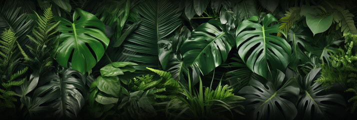 tropical leaves close-up, wallpaper. Generative Ai. 