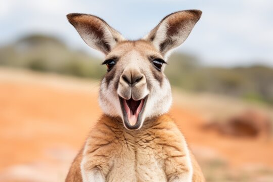 Happy surprised kangaroo with open mouth