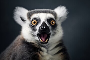 Fototapeta premium Happy surprised lemur with open mouth.