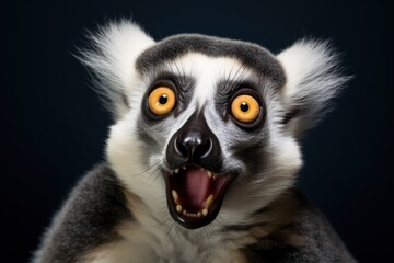 Fototapeta premium Happy surprised lemur with open mouth.