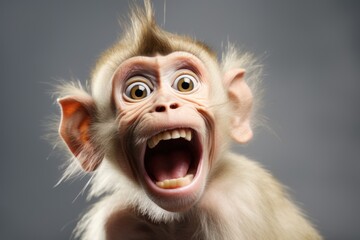 Happy surprised monkey with open mouth.