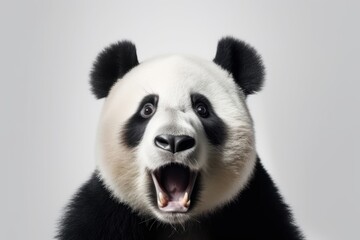 Happy surprised panda with open mouth.