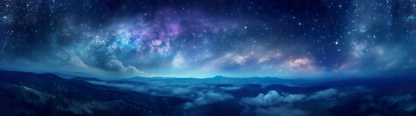 Panorama dark blue night sky, milky way and stars on dark background, Universe filled with stars, nebula and galaxy,  AI Generative - obrazy, fototapety, plakaty