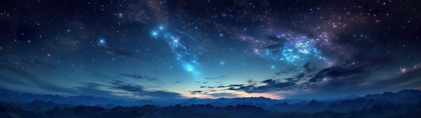 Panorama dark blue night sky, milky way and stars on dark background, Universe filled with stars, nebula and galaxy,  AI Generative - obrazy, fototapety, plakaty