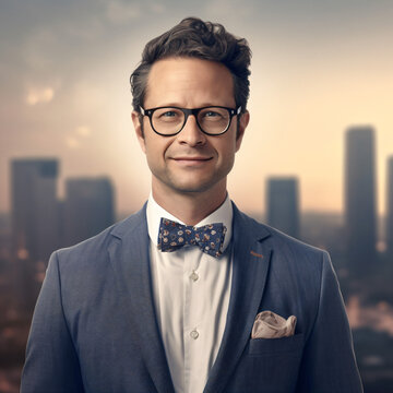 A stylish man wearing glasses and a bow tie Generative Ai