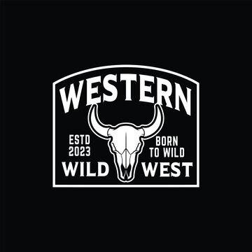 Vintage Western bison skull. Template for stickers, t-shirts, badges, labels. vintage logo design illustration