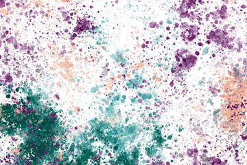 Emerald, lilac and pink watercolor splashes on a white background. Light watercolor texture. Illustration.