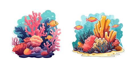 underwater life sticker coral reef vector © Puji
