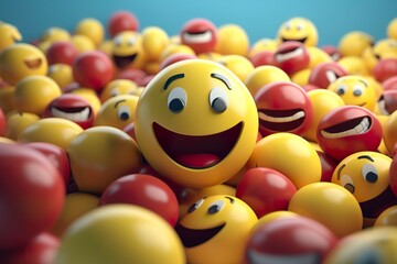 Happy and laughing emoticons 3d rendering background, social media and communications concept. 