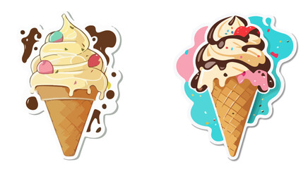 ice cream cone with topping chocolate vector cartoon