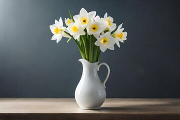 White daffodils in a vase generated by AI tool
