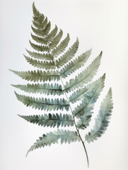 Ai Generated Art A Watercolor Painting of a Single Fern Leaf Isolated on the White Background in Bright Pastel Sage Green Colors
